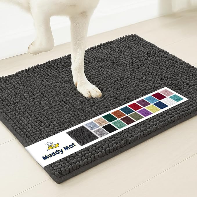 Muddy Mat® | Super Absorbent Door Mat Indoor, Microfiber Quick Dry Chenille Entryway Rug, Non-Slip Front Door Mat, Indoor Mats for Entryway, Machine Washable Pet Rug, Charcoal 24"x36"