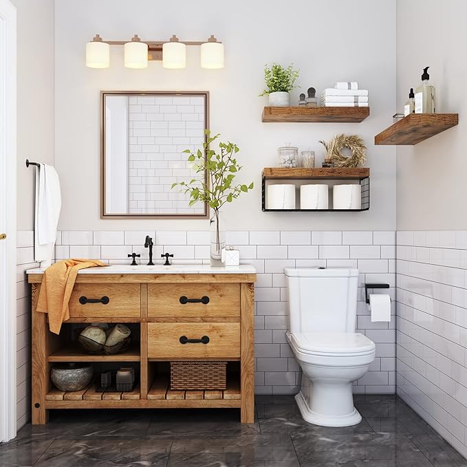 QEEIG Bathroom Shelves Over Toilet - Wall Mounted Floating Shelves Toilet Paper Storage Small Farmhouse Decor Shelf 16 inch Set of 3, Rustic Brown (019-BN3)