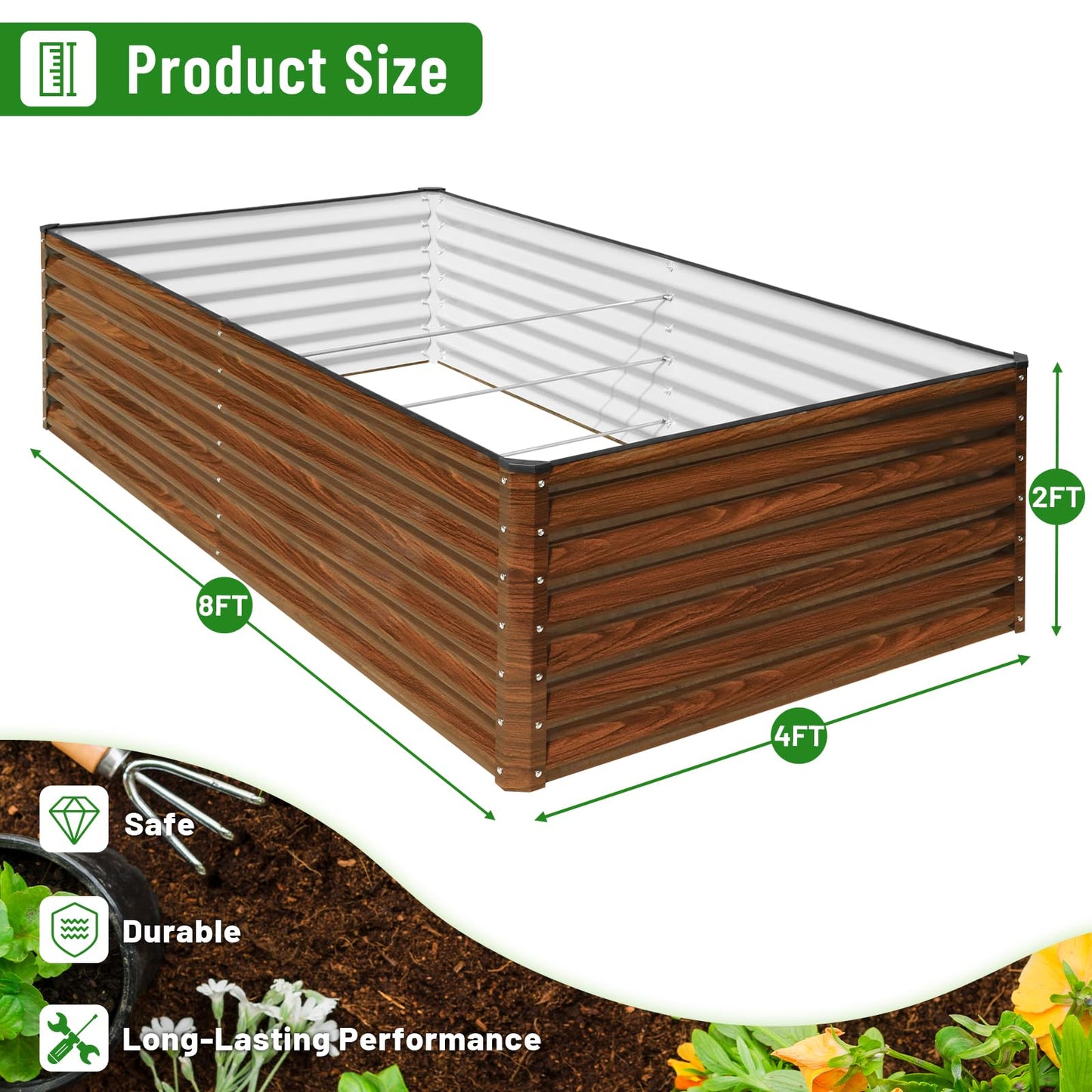 SnugNiture Galvanized Raised Garden Bed 8x4x2FT Outdoor Large Metal Planter Box Steel Kit for Planting Vegetables, Flowers