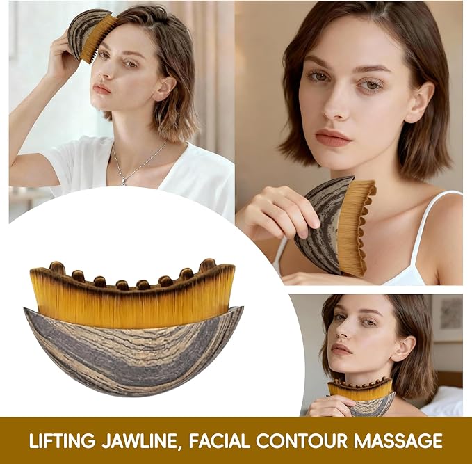 Lymphatic Contour Face Brush, Manual Face Brush for Lymphatic Drainage, Natural Makeup Brushes with Durable Soft Bristles, Hypoallergenic Ergonomic Facial Cleansing Brush for Sculpting