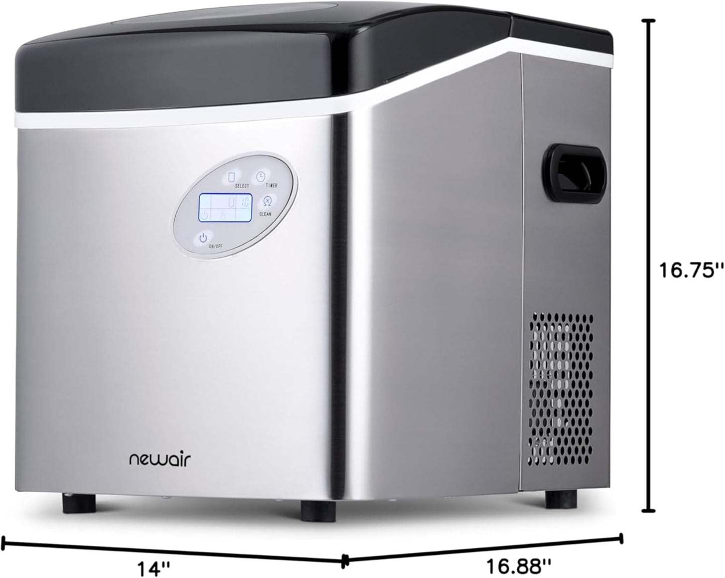 NewAir 50 lb. Countertop Ice Maker | Portable Bullet Ice Machine | 12 Cubes in 7 Minutes, 3 Ice Sizes | Stainless Steel, Self-Cleaning, BPA-Free