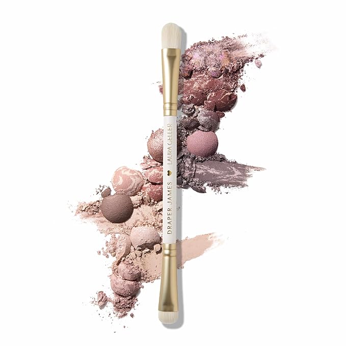 LAURA GELLER NEW YORK Dual-Ended Eyeshadow Brush - Flat Packing & Fluffy Blending Brush for Baked & Pressed Eyeshadow - Limited Edition Draper James Design