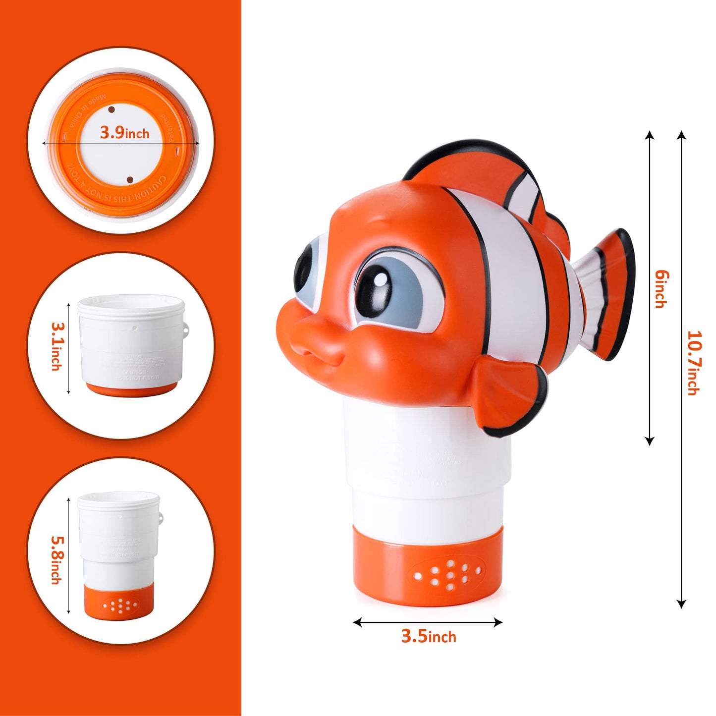 MKLZ Chlorine Floater, Floating Pool Chlorine Dispenser, Fits 1 and 3 Inch Tablets & Bromine Holder for Large/Small Pools, Hot Tub, Spa - Clown Fish