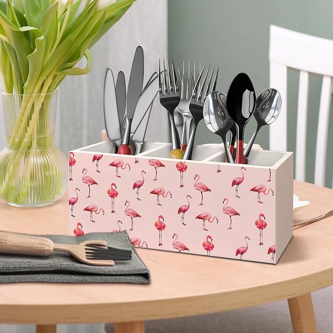 Pink Flamingo Wooden Pen Pencil Holder for Desk Accessories, Pink Flamingo Gifts for Women, Preppy Wood Makeup Brush Toothbrush Holder Organizer for Vanity Bathroom