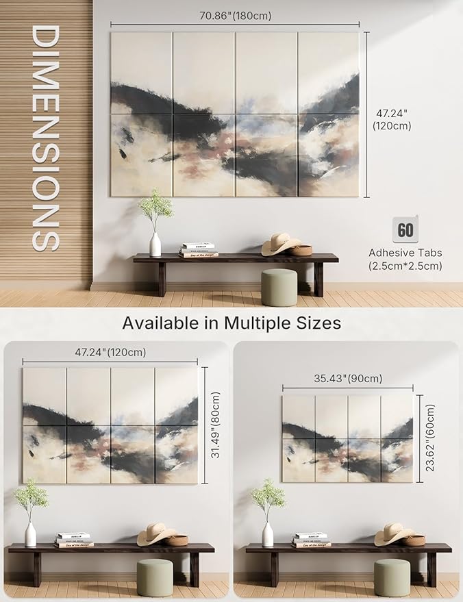 Wall Art Acoustic Panels,70''×47''Sound Absorbing Panels-8-Pack with 60 Adhesive Tabs, Decorative Sound Absorbing Panels for Living Room and Recording Studio, Offices-Silent Fjord