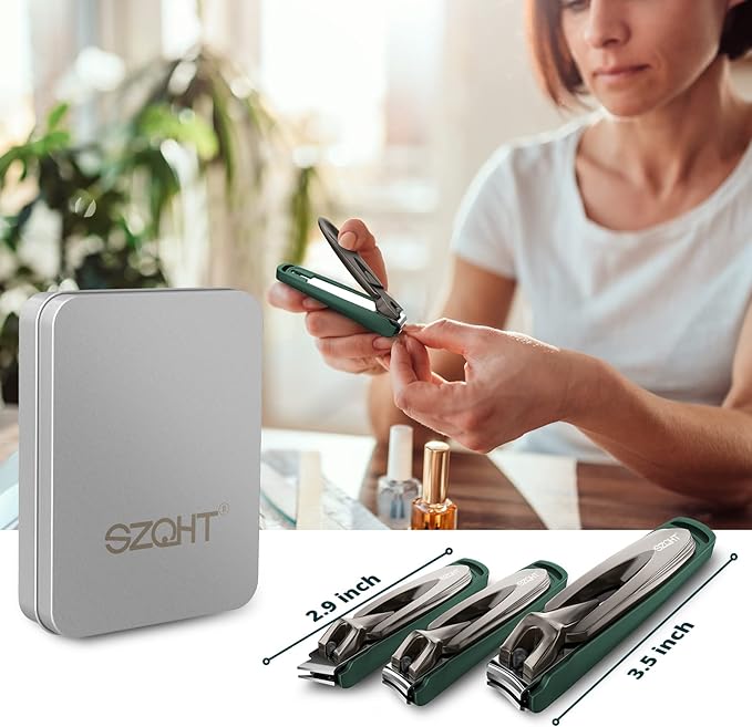 Nail Clippers Set-3 Pack,Fingernail Clippers& Toenail Clipper for Men&Women,Nail Clippers with Catcher,Nail Cutter for Thick Toe Nails,Stainless Steel Ultra Sharp Sturdy Mess-Free Nail Clipper Kit