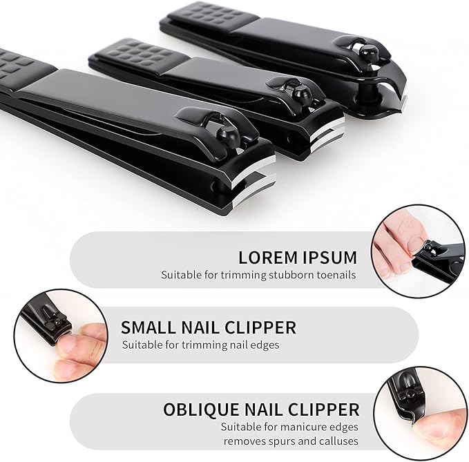 Nail Clippers Set, Sharp Stainless Steel Fingernail and Toenail Clippers, Nail Clippers for Thick Nails or Ingrown Nails, Perfect 4 pcs Black Nail Cutter for Men/Women/Kids, Set Include Nail File.