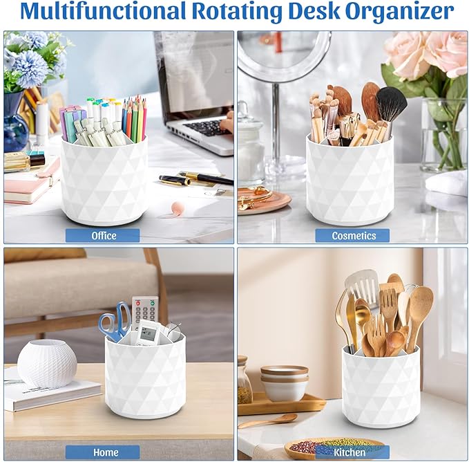 minimaliving Desk Organizer,Sparkling Diamond-like Pen Holder for Desk 360ÃÂ°Rotating Office Accessories,Pencil Cup with 5 Compartments Storage Box Caddy for Office,School,Home,Art Supply(White)