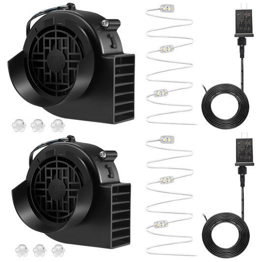 Envanptaz 2-Pack Inflatable Fan Blower Replacement, 12V 1.2A Air Blower for Inflatables with 3 LED Light Strings for Thanksgiving Christmas Halloween Yard Party Holiday Inflatable Decorations