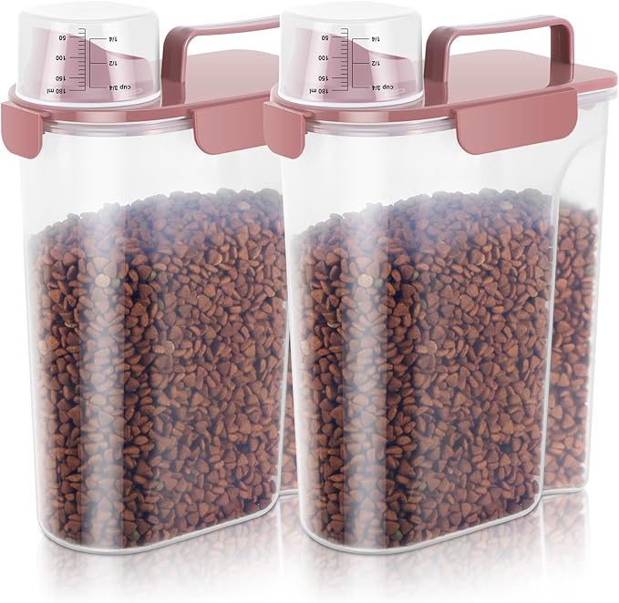 5Lbs Airtight Cat Dog Food Storage Container with Upgraded Large Nozzle BPA-Free, Pet Food Storage Containers for Rice, Grain, Pet Food, Flour, Dog Treat Storage (Pink×2, 5L-2pack)