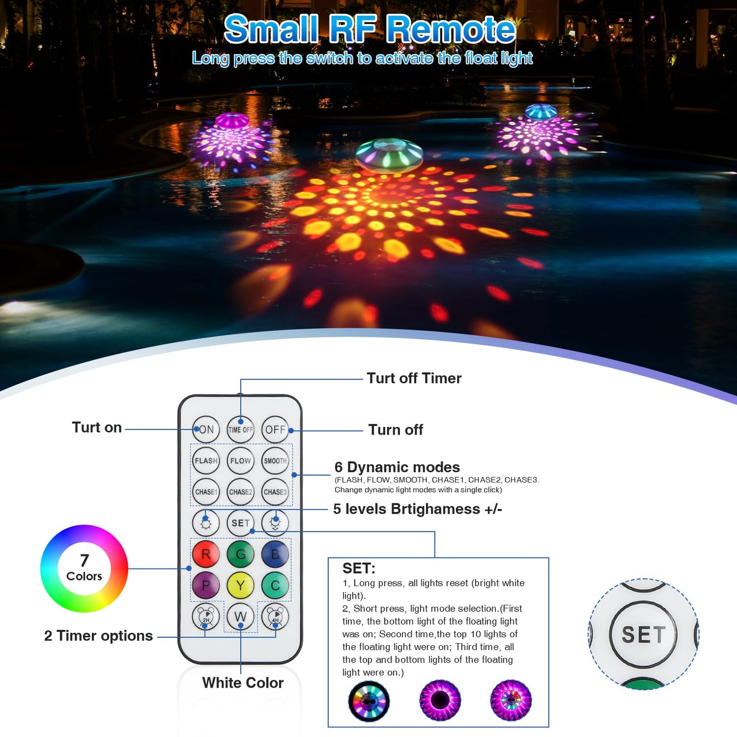 Floating Pool Lights(4 PACK), Pool Lights for Inground Pools with 6 Dynamic Lighting Effects, Rechargeable IP68 Waterproof RGB Upper and Lower Color Changing Pool Lights that Float for Hot Tubs