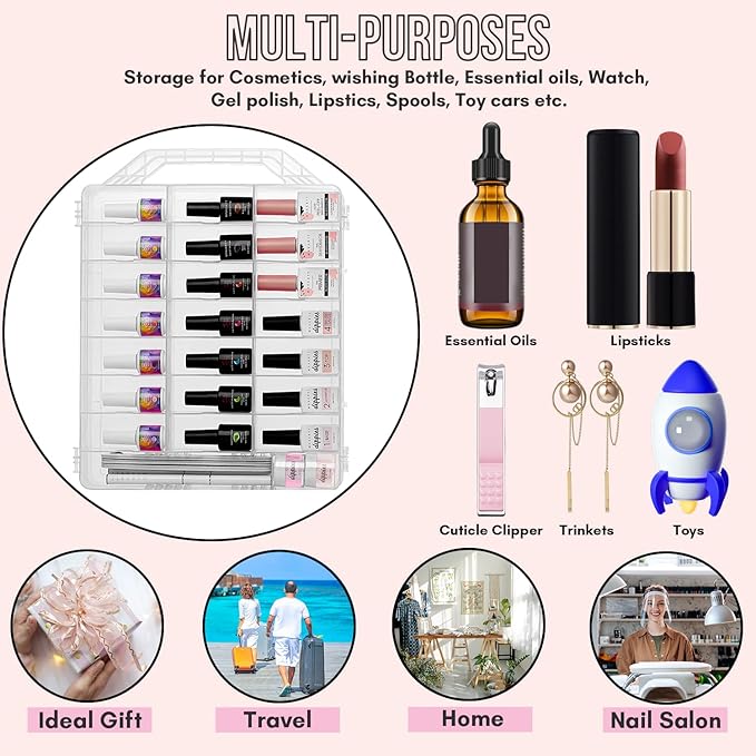 Makartt Nail Polish Organizer: Clear Universal Nail Polish Holder for 48 Bottles, Portable Sturdy Gel Nail Polish Organizer Case with 8 Adjustable Dividers, Space Saver for Nail Bottles Display Travel