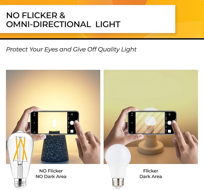 Hizashi Dimmable Edison Bulbs 60 Watt LED, E26 Bulb 2700K Warm White ST19 Vintage Light Bulbs, 95+CRI, UL Listed,700LM 6W E26 Medium Base, Clear Glass, Pack of 4