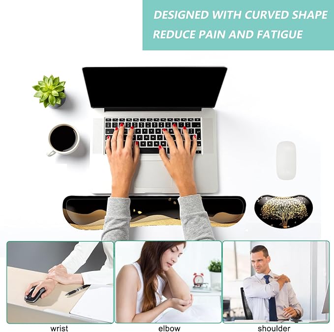 Keyboard Wrist Rest Mouse Wrist Support Set, Memory Foam Wrist Rest Pad for Computer Laptop Keyboard Mouse, Ergonomic Wrist Cushion Support for Typing Pain Relief, Gaming Home Office, Tree