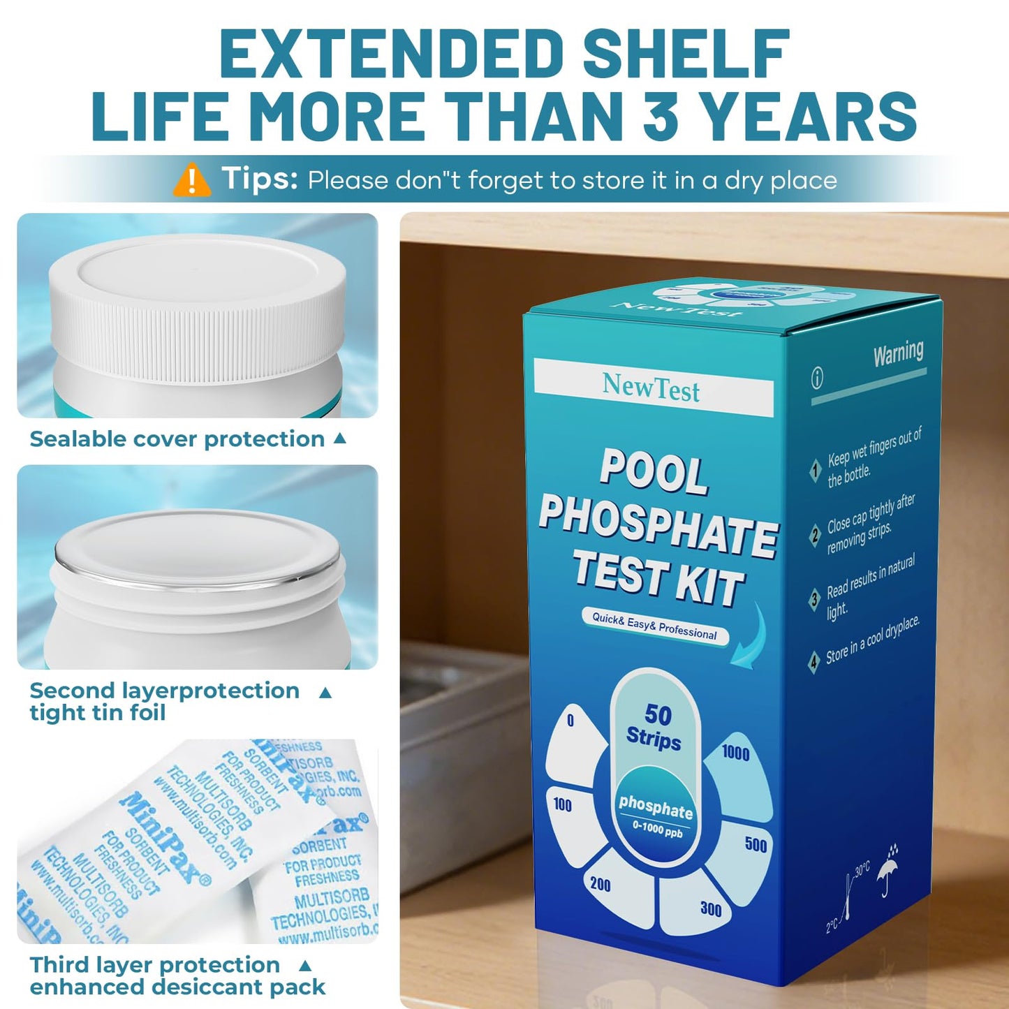 NewTest Pool Phosphate Test Kit: 50CT Professional Phosphate Test Strips for Swimming Pools Water Accurate & Easy to Read (50)