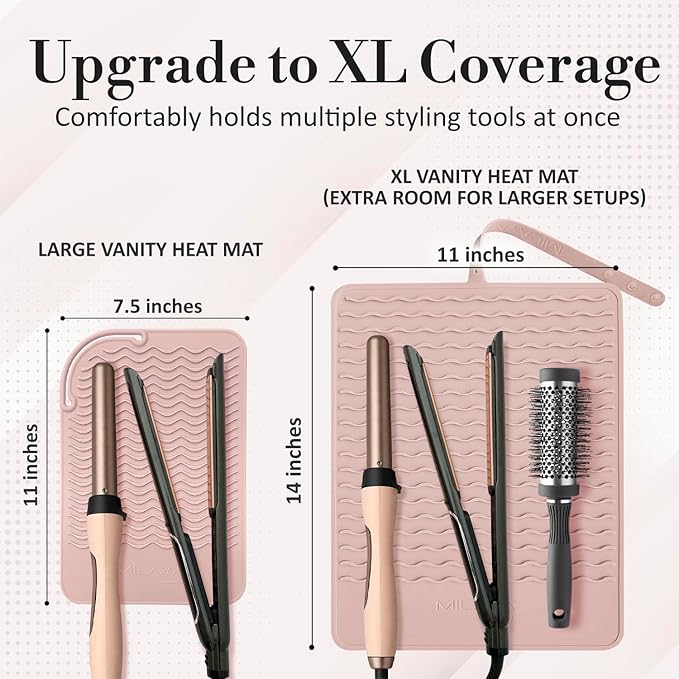 Milaya Beauty Extra Large Heat Resistant Mat for Hair Tools – Silicone Curling Iron Holder & Flat Iron Holder – Non-Slip Hot Tool Mat & Vanity Mat – Vanity Accessories for Women, Salon, Travel