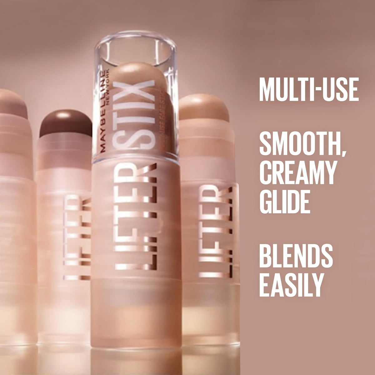 Maybelline Lifter Stix Multi-Use Face Stick - Contour, Bronzer, Concealer and Foundation Stick, All-In-One Creamy Face Makeup with Cranberry Seed Oil, 65, 1 Count