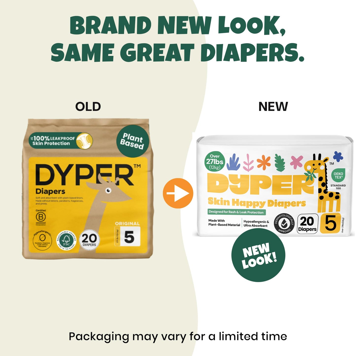 DYPER Baby Diapers Size 5 (20 Count) – Plant-Based, Hypoallergenic, Fragrance-Free & Ultra Absorbent Disposable Diapers for Day and Overnight Skin Protection, Single Pack Size 5 Diapers