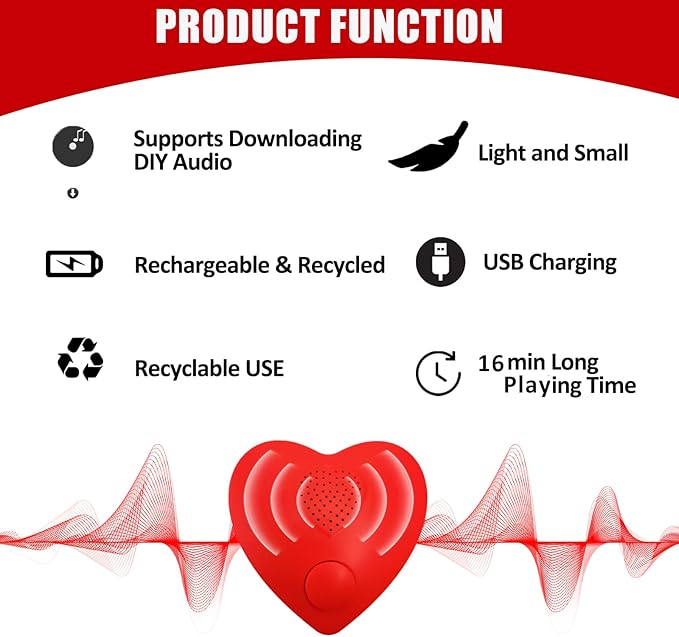 XLW 16min Voice Recorder, Personal Voice Message Recordable Sound Recorder Chips Module for Stuffed Animals, Christmas Valentine's Day Plush Toy & Manual DIY Creative Sound Gifts for Boys, Girls (Red)