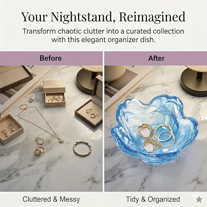 Gifts for Women Flower Jewelry Dish Ring Holder Dish Jewelry Tray Cute Vanity Organizer Blue Room Decor Aesthetic Nightstand Bathroom Bedroom Decor Trinket Dish Small Friendship Wedding Birthday Gifts