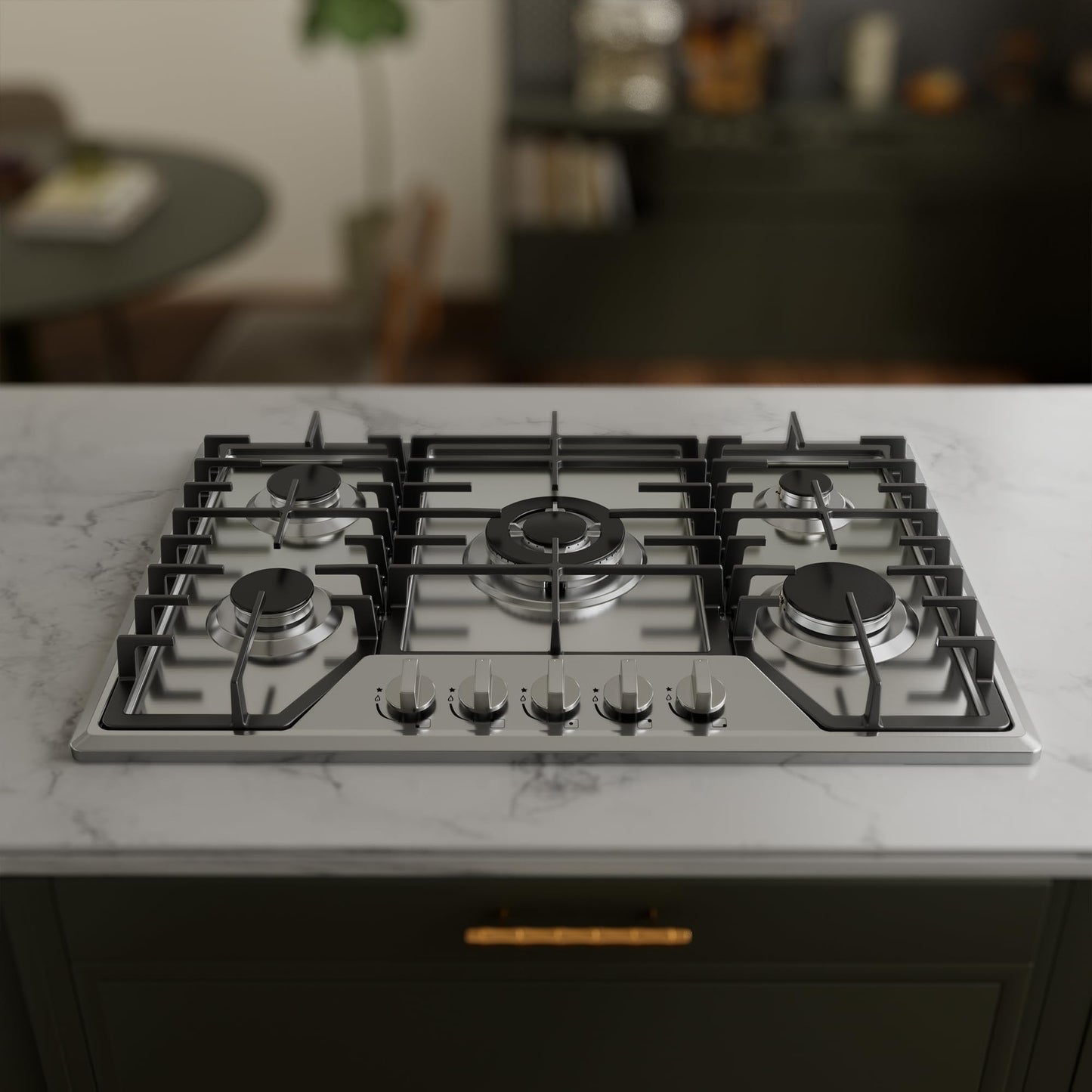 30 inch Gas Cooktop with 5 Sealed Burners, Stainless Steel Drop-in Stove Top, Dishwasher Safe Cast Iron Grates, NG/LPG Convertible, 38K BTU