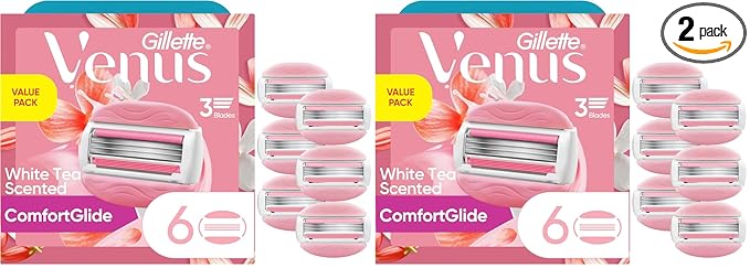 Gillette Venus ComfortGlide White Tea Women's Razor Blades,3-Blade Razor Refills,Holiday Gifts for Women,6 Count (Pack of 2)