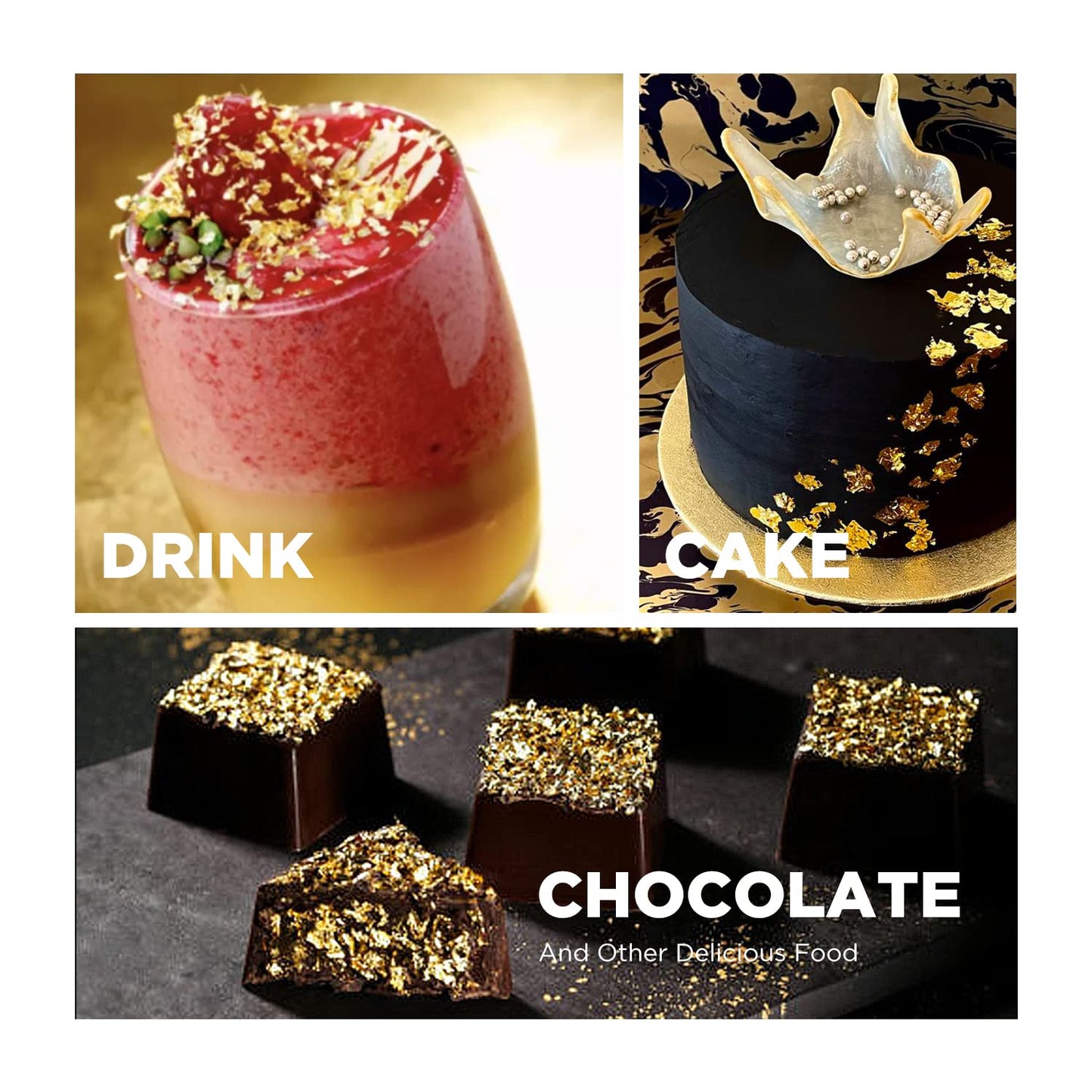 Cobakey Genuine Edible Gold Leaf Flakes - 50mg Edible Gold Flakes for Cake Decoration (Cupcake, Chocolate, Steak, Drink & Cooking), PureGold Leaf with Edible Glitter & Wooden Tweezers