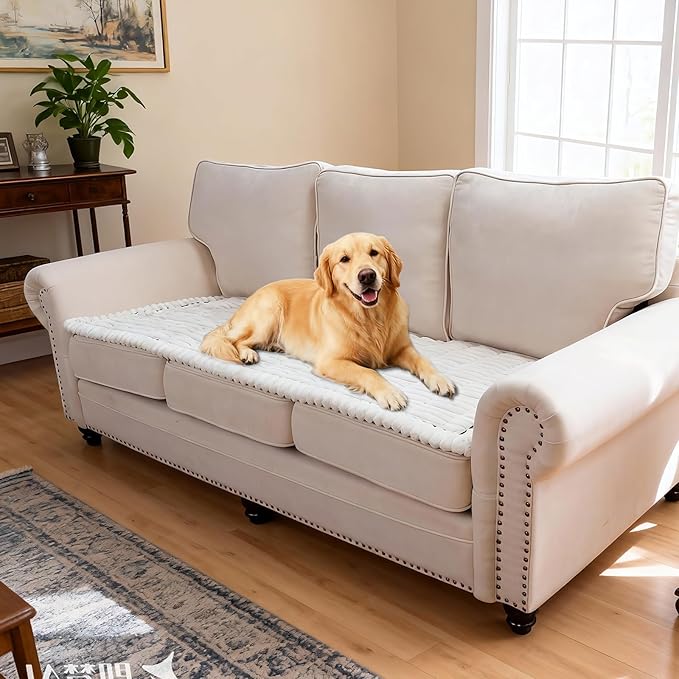 Waterproof Couch Cover for Dogs Washable,Non Slip Fuzzy Durable Couch Covers for 3 Cushion Sofa Pet Friendly Sofa Cover Dog Thick Soft Slipcovers Protector Couches Mat Bed (White, 27.6" x 59.06")