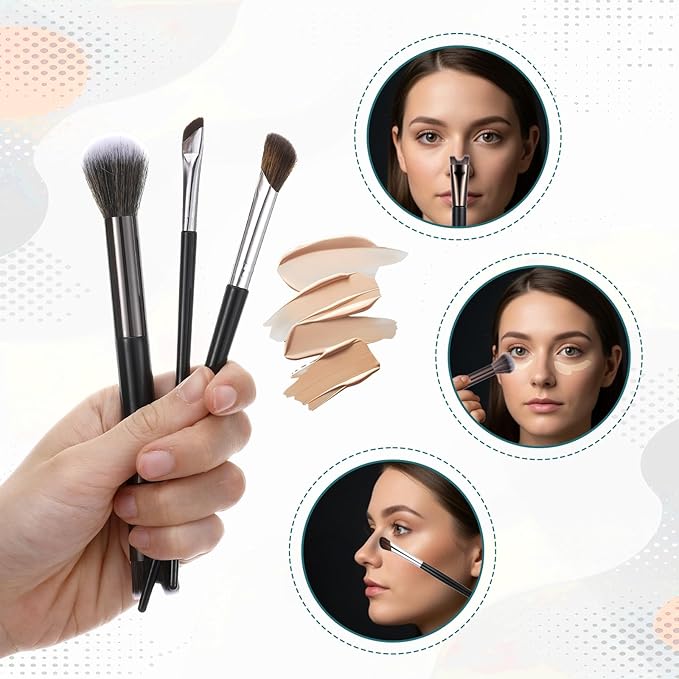 3 Pcs Sculpting Dual-End Nose Brush, 2-in-1 Nose Contour Brush Angled Makeup Brushes Blush Brushes for Sculpting and Defining Contour