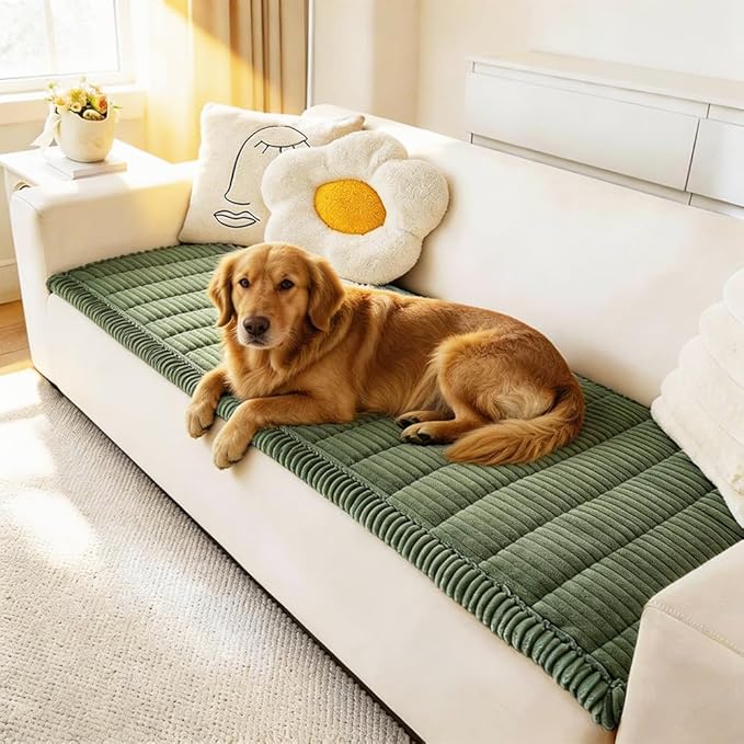 Couch Cover for Dogs Washable, Fuzzy Pet Couch Covers for 3 Cushion Sofa Pet Friendly, Non Slip Sofa Cover (Green, 27.6" x 82.7"/70 x 210cm)