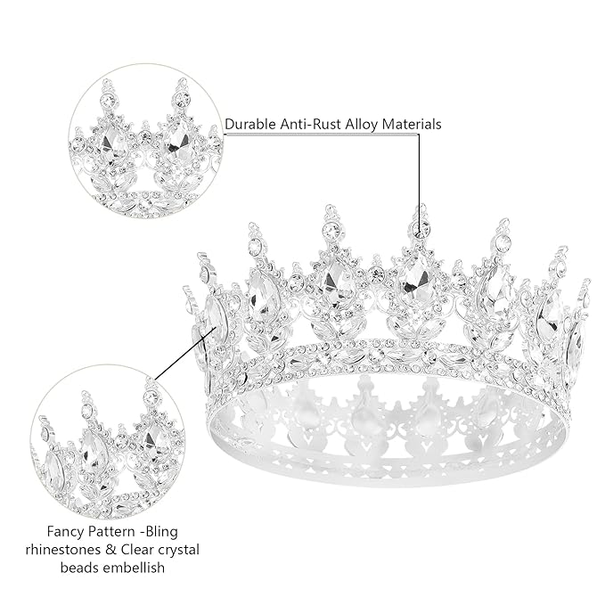 YOUlDIANZI Queen Crown Rhinestone Wedding Crowns and Tiaras for Women Costume Party Hair Accessories Princess BirthdayCrown Crystal BridalCrown (Silver White Crowns)