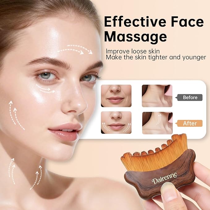 Lymphatic Contour Face Brush - Facial Sculpting & Anti-Puffiness Tool | Ultra Soft Dry Brush for Jawline Massage & Lymphatic Drainage | Ergonomic Design (Brown, 1pc)