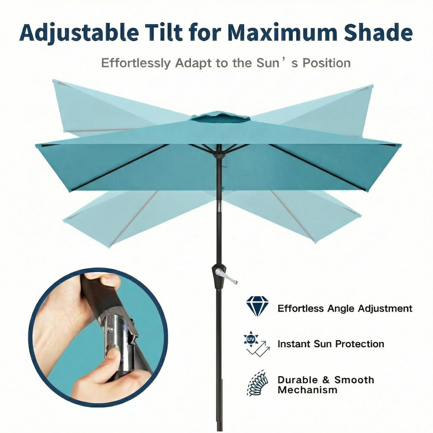 Patio Kingdom 6.5' x 10' Rectangular Patio Umbrella Large Outdoor Market Umbrella w/UV Protection, Push Button Tilt and Crank Lift, Rectangle Table Umbrella for Garden, Deck, Pool, Patio, Sky Blue