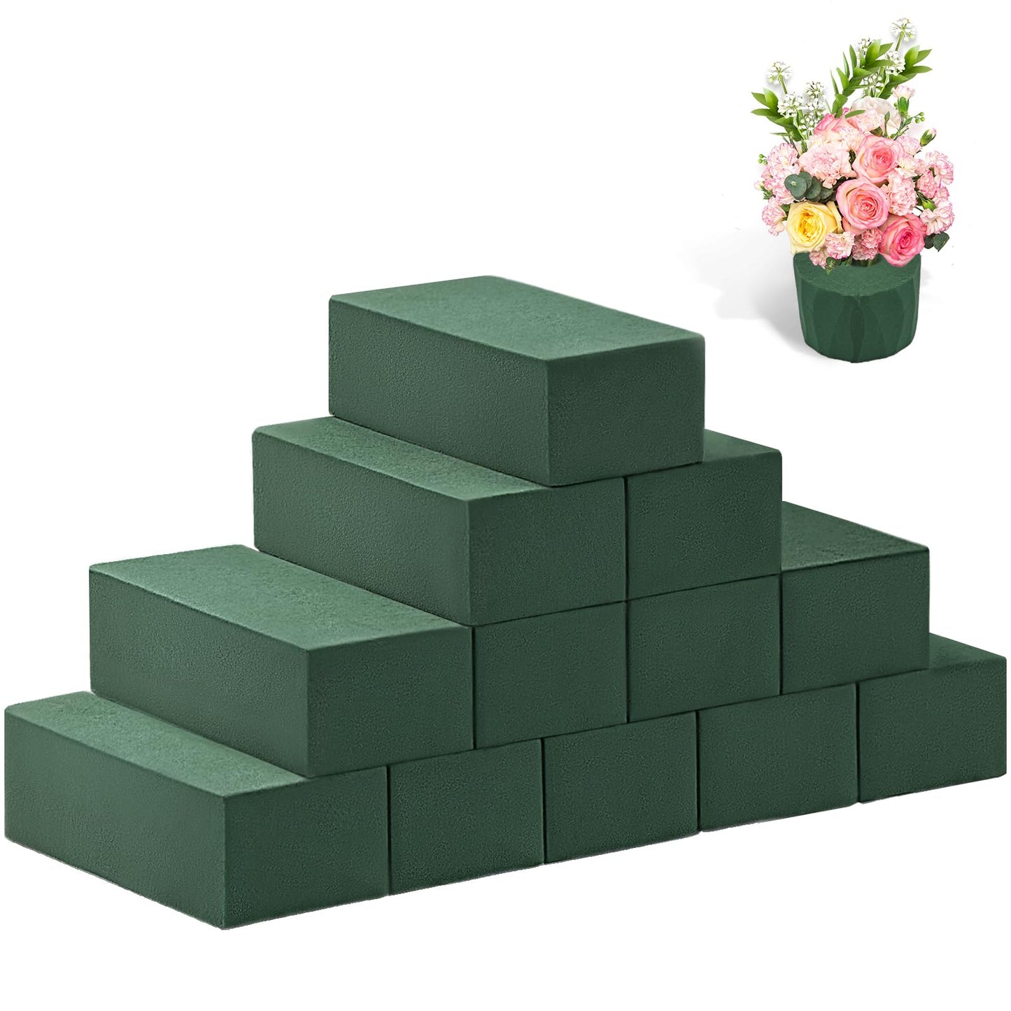 Tunnkit 12 Pcs Wet & Dry Floral Foam Blocks for Fresh and Artificial Flower Arrangement，(7.8" L x 3.5" W x 2.4" H) Flower Foam Brick Florist Foam for DIY Craft Wedding Home Decorations