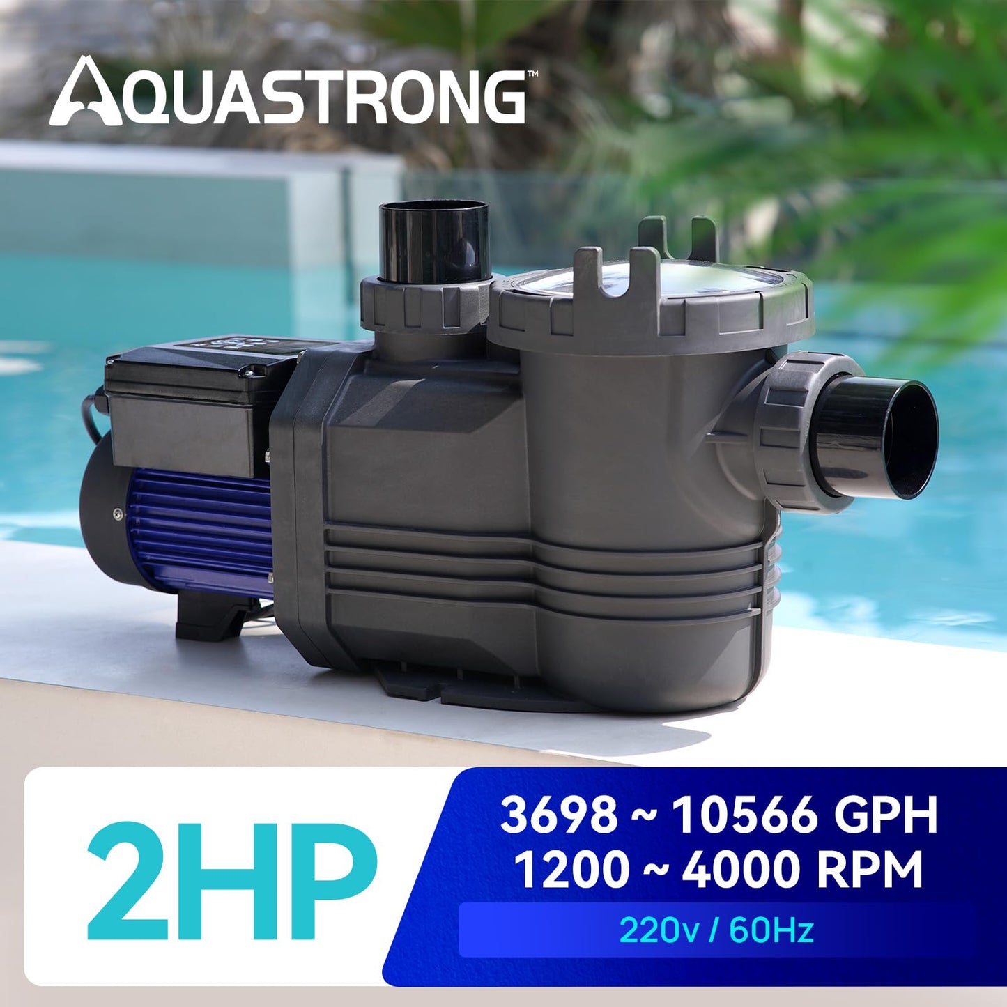 Aquastrong Variable Speed Pool Pump In/Above Pool Pump Energy Efficient High Flow Powerful Self Primming Swimming Pool Pumps with Filter Basket,Black