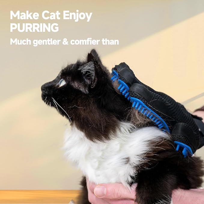 Pet Hair Removal Glove for Dogs & Cats, 2-in-1 Deshedding Brush & Massage Mitt - Grooming Gloves for Shedding Control, Bathing and Washing, Safe for Short/Long Hair Pets 2-Pack (Blue)