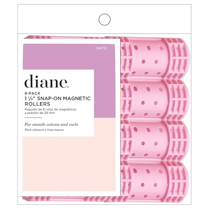 Diane Snap-On Magnetic Rollers Pack of 8 Hair Curlers for Women and Girls, Small, Diameter, Pink, D4719, 8 Count (Pack of 1)