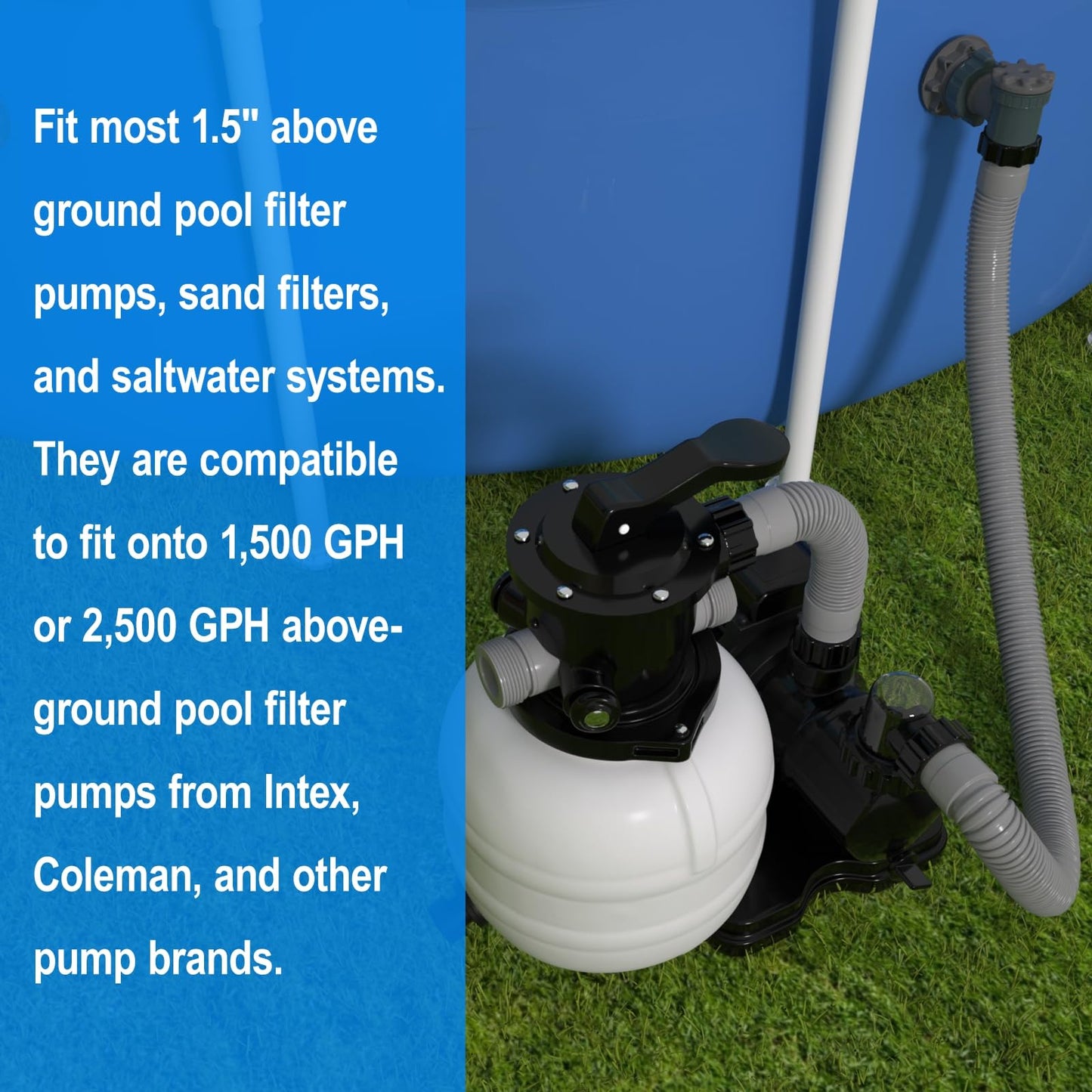 1.5" x 40" Pool Hose Replacement, Pack of 2 - Compatible with Above Ground Pools Filter Pump Hoses, Sand Filters, Saltwater Systems (1,500-2,500 GPH), Grey