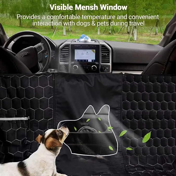 Dog Car Seat Cover for Trucks, Car Seat Cover for Back Seat Protector F150 Ram 1500, Waterproof Dog Hammock for Truck with Mesh Window Heavy Duty Seat Cover for F-Series/GMC Sierra/Silverado