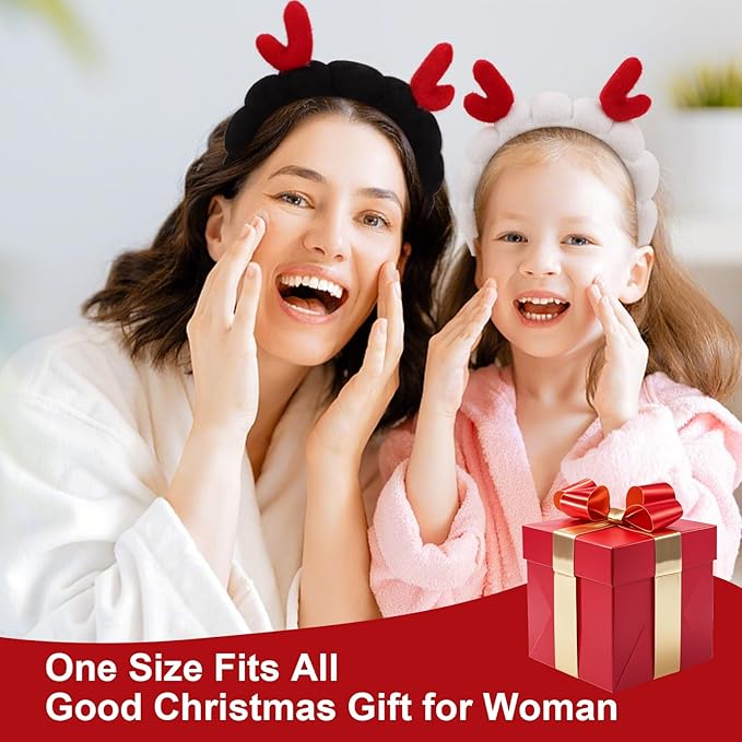 AMCAMI 2Pcs Christmas Skincare Headband for Washing Face,Makeup,Spa,Puffy Cloth Headbands for Women，Christmas Hair Accessories Gifts