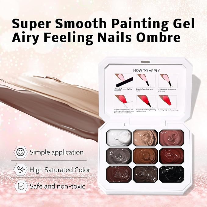 Christmas Gel Polish, 9 Colors Ombre Patting Gel Nail Polish Palette, 100 Sponges 6 Brushes 1Grabber, Blending Color Gradient Painting Nails Art, No Wipe, UV/LED Cured (Set 06)