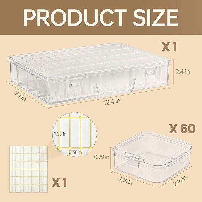 Bead Organizer Box, 120 Pack Small Clear Storage Boxes with Labels, Large Travel Craft Case with Handle, Mini Plastic Containers for Jewelry Making Diamonds DIY Pony Bracelet Screws Seeds Small Parts