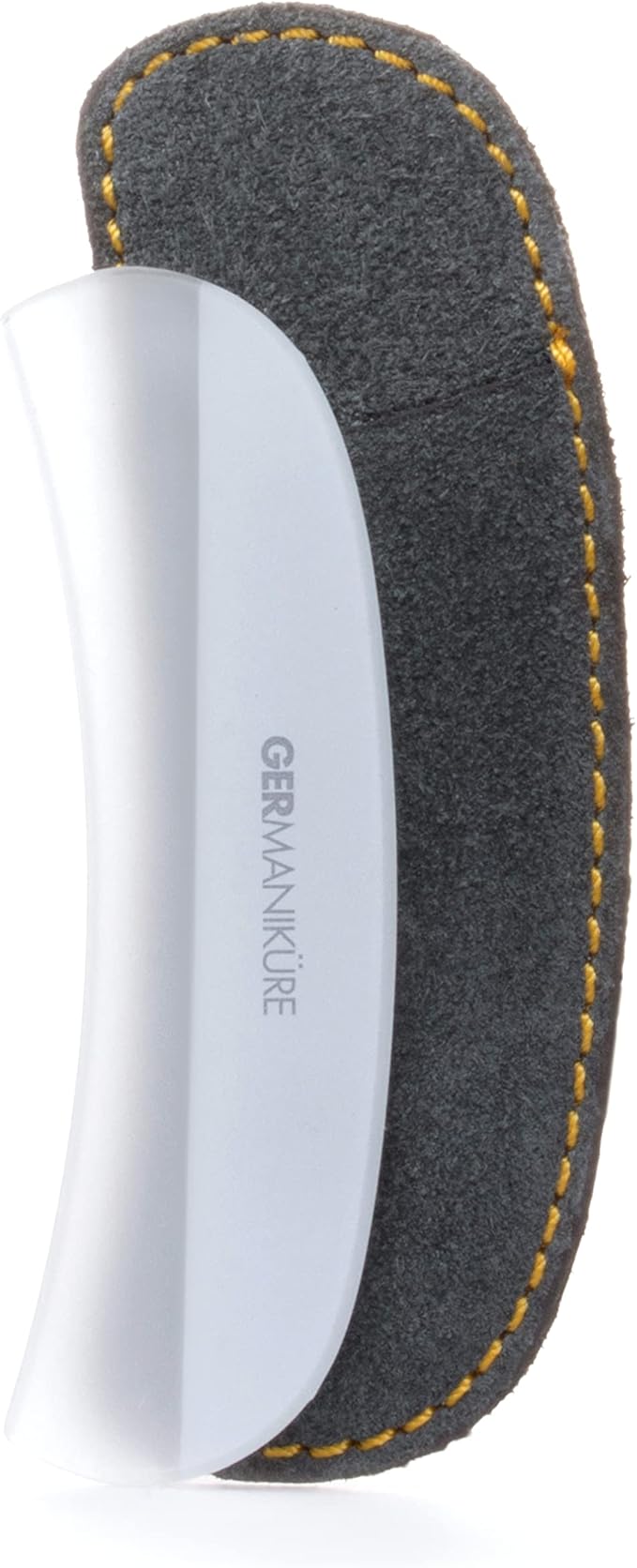 GERMANIKURE Gray Glass Moonfile in Suede Case, Ethically Made in Czech Republic, Easy Guided Nail File