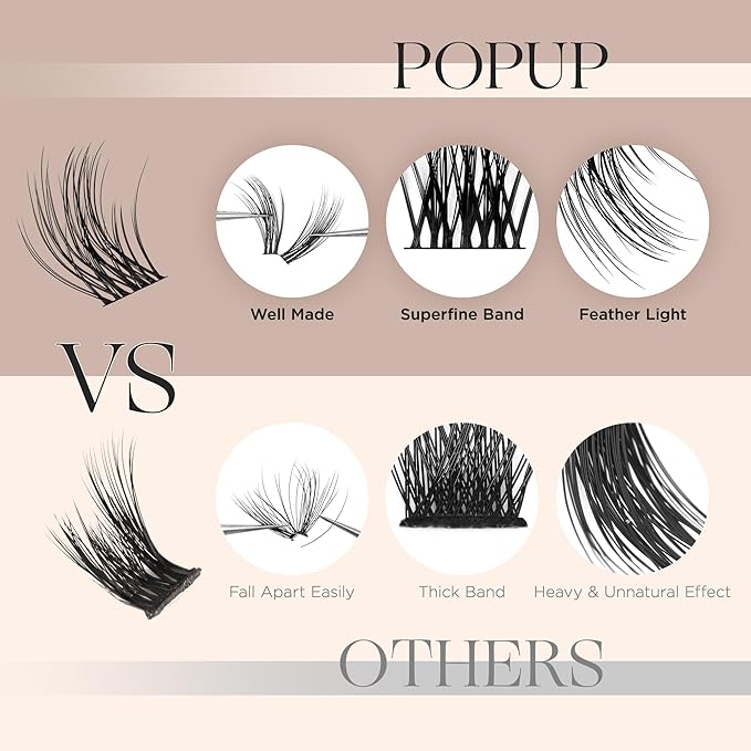 PopUp Cluster Lashes Wispy Lash Clusters Soft D Curl Eyelash Clusters Russian Lashes Clusters DIY Eyelash Extensions at Home,Thin Bank 9-18mm MIX (705)