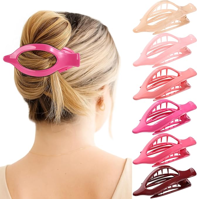 6 Packs Flat Hair Clips for Women, French Flat Claw Clips for Women Girls, Alligator Clips for Thick Thin Hair, Strong Hold Duck Billed Clips,4.7 Inches Hair Clips,Cherry Pink