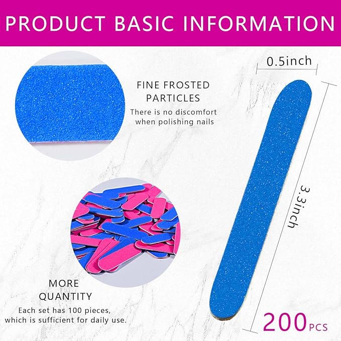Mini Nail Files Bulk, 200 Pcs Disposable Double Sided Emery Boards Travel Size for Men, Women, Kids (3.3 Inch)
