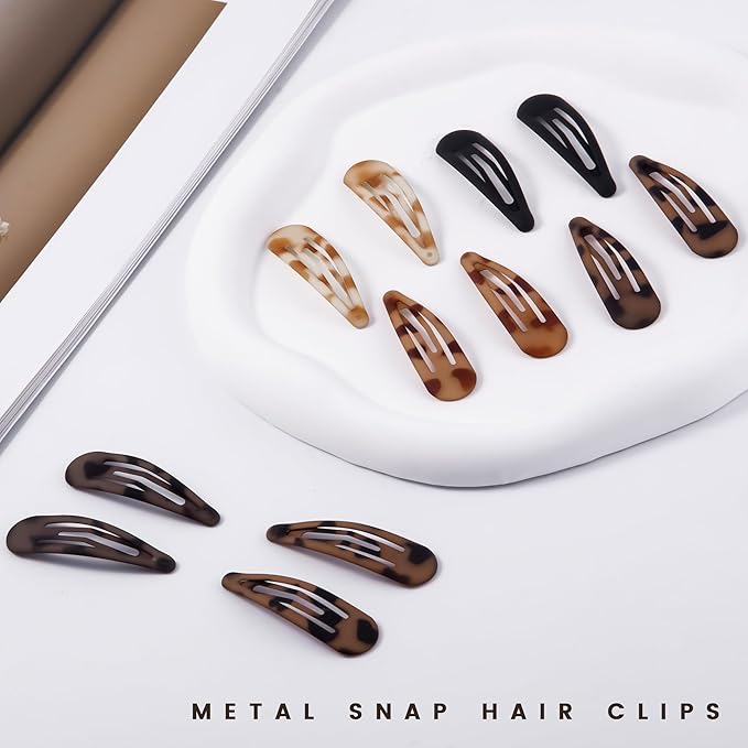 Small Hair Barrettes For Women No Slip Metal Snap Clips For Thin And Fine Hair,Matte Black Tortoiseshell,20 PCS,1.97 x 0.5 Inch.
