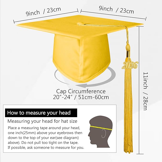 GraduationMall Matte Graduation Cap with 2026 Tassel for High School & Bachelor