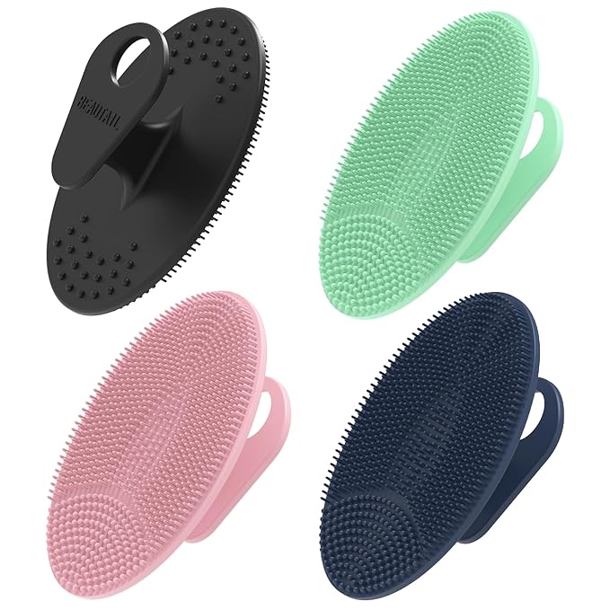 Face Scrubber 4 Pack, BEAUTAIL Silicone Manual Facial Cleansing Brush for Men Women, Gentle Face Scrubber Exfoliator, Skin Care Exfoliating Face Brush, Black+Green+Pink+Darkblue