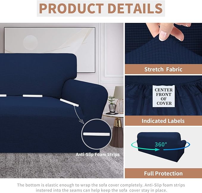 Easy-Going 100% Waterproof Couch Cover, Dual Waterproof Sofa Cover, Stretch Jacquard Sofa Slipcover, Leakproof Furniture Protector for Kids, Pets, Dog and Cat (Sofa, Navy)